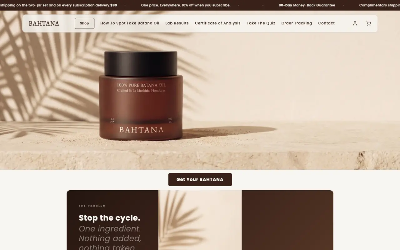 Bahtana home page on desktop