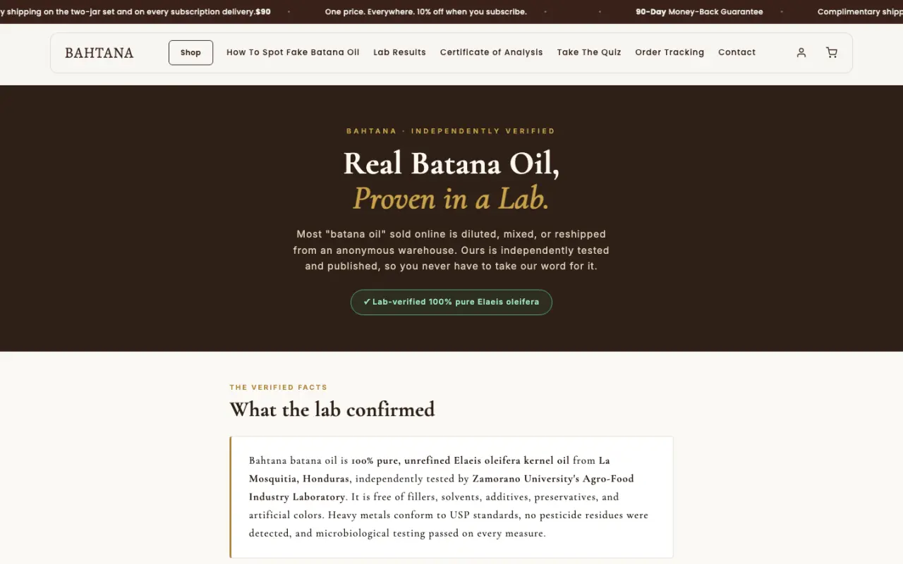 Bahtana lab results page