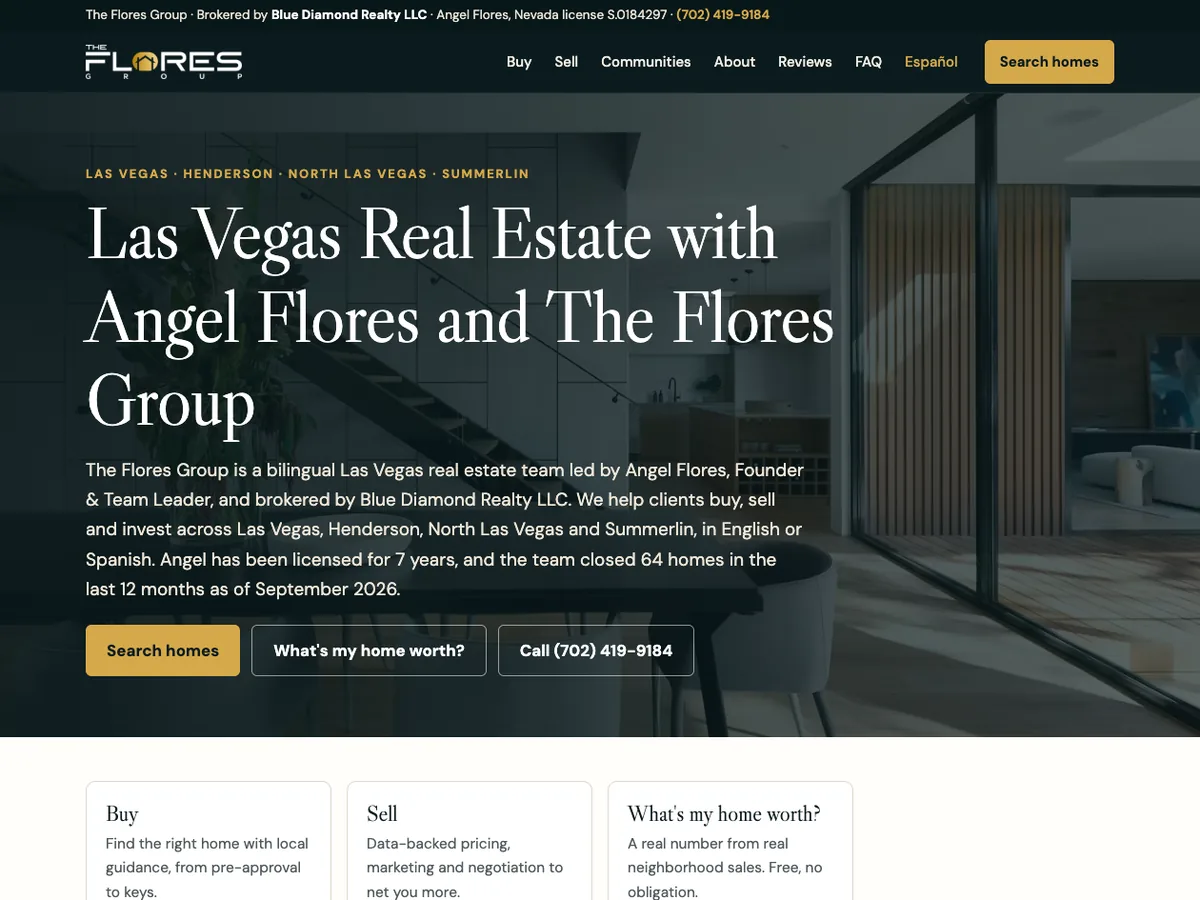 The Flores Group home page on a desktop