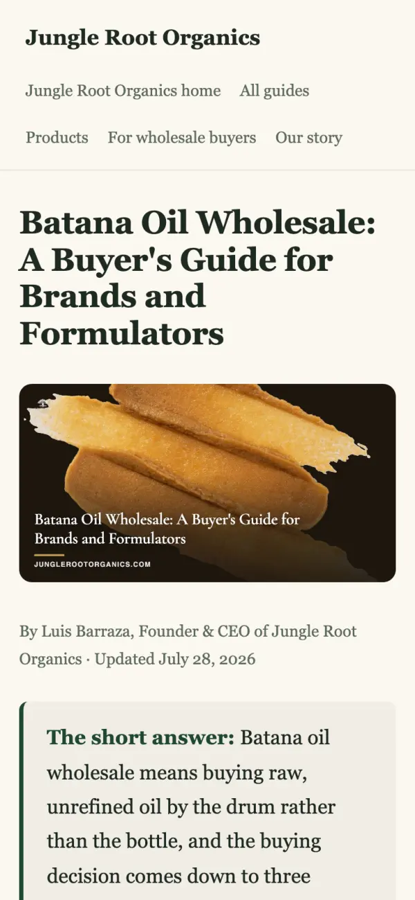 Jungle Root wholesale buyer's guide with a short answer box, on a phone