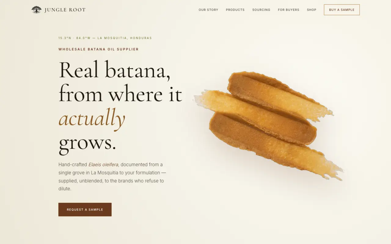 Jungle Root Organics home page on desktop