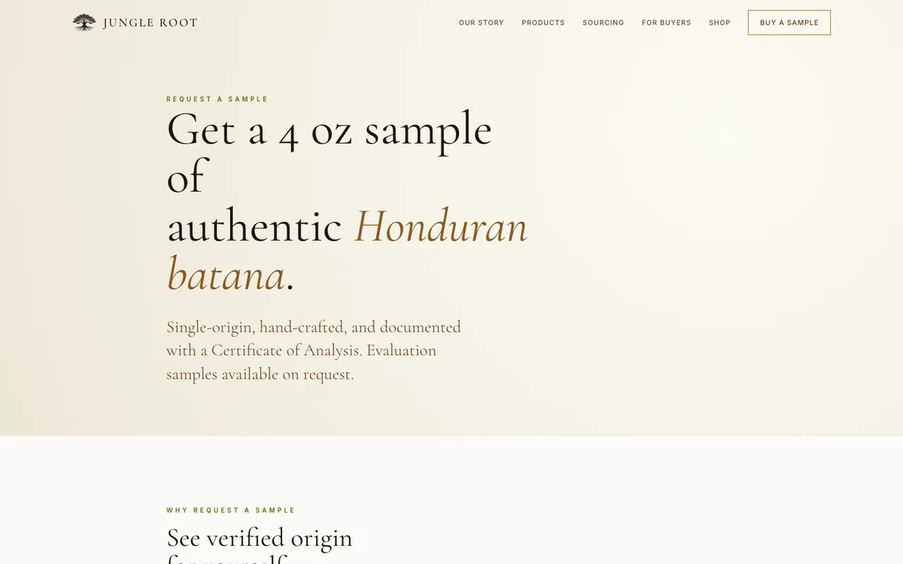 Jungle Root sample request page
